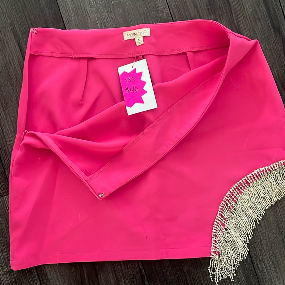 Pink mini skirt with rhinestone fringe
